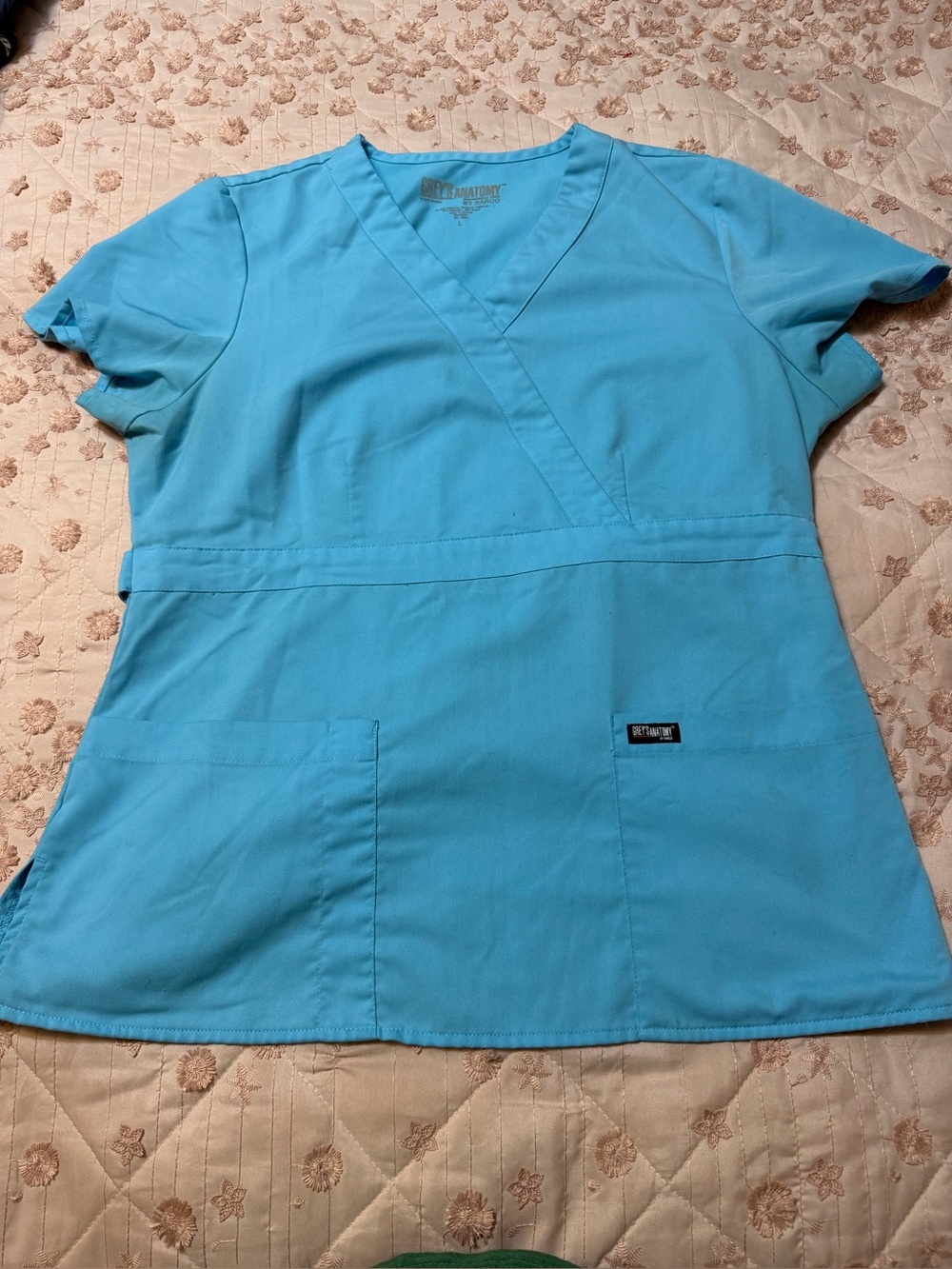 Grey's Anatomy Bahamas Blue Wrap Scrub Top